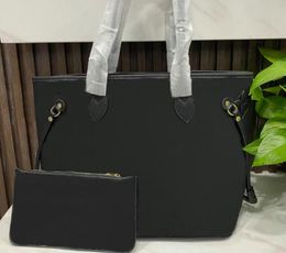 Designer Schwarz gepr￤gte Blume 2pcs/Set Mode Frauen Tasche Handtasche Hochwertige echte Leder -Mode -Handtaschen Verbund ein Einkaufstaschen Lady Geldbeutel