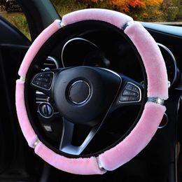 Steering Wheel Covers Universal 37-38cm Soft Plush Rhinestone Car Cover Interior Parts Accessories Steering-Cover Car-styling