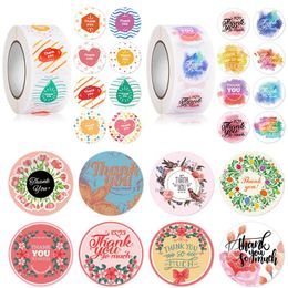 Gift Wrap 500Pcs/roll Thank You Flowers Sticker Paper Labels Round Reward Scrapbooking Stickers Wedding Party Envelope Seals Stationery