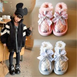 Girls' Shoes Snow Boots 2022 Winter New Plush Thickened Warm Children's Cotton Boots Oft Sole Comfortable Lovely Diamond Bow Short Boot