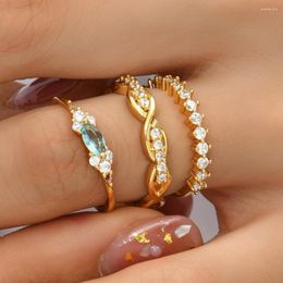 Wedding Rings Gold Color Twist Crystal Zircon Engagement Ring For Woman Girls Fashion CZ Open Femme Eternity Promise Jewelry