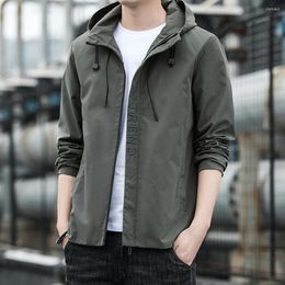 Men's Jackets Trendy Men Hoodie Outwear Solid Colour Washable Loose Fit Pockets Baseball Jacket Spring Autumn Hooded For Office