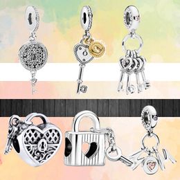 New Popular 925 Sterling Silver Key Series Pendant Fashion Hollow Beads Suitable for Primitive Pandora Charm Bracelets DIY Female European Jewellery