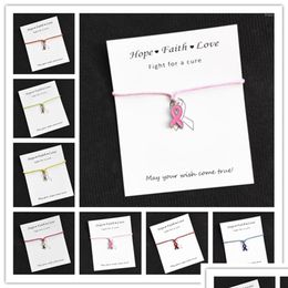 Charm Bracelets Whole Hope Pink Ribbon Breast Cancer Awareness Charms Wish Card Charm Bracelet For Women Men Girls Friendship Gift 1 Dh2Xw