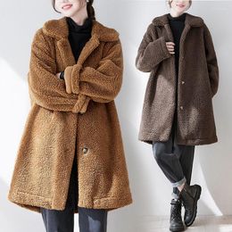 Women's Fur Windproof Warm Single Breasted Long Lamb Wool Coat Autumn And Winter 2022 Casual Loose Furry Jacket Women Overcoat Abrigos T845