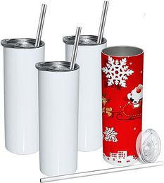 UPS 20oz Blanks Sublimation white Tumbler Stainess Steel Coffee Tea Mugs Insulted Water Cup With Plastic Straw And Lid