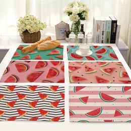 Table Mats Watermelon Pattern Printed Placemat Cotton Linen Dining Mat Pad Drink Coasters Tableware Kitchen Accessories 42 32cm