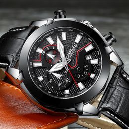 Relogio Masculino CRRJU Men's Black Dial Watch Military Date Quartz Watches with Leather Belt Mens Luxury Waterproof Sport Cl2527