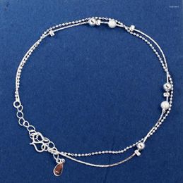 Anklets Stamped Silver Plated Stars Anklet Double Layer Plata Charms Ankle Bracelet Jewellery For Women Foot Jewelry Tobillera De Prata