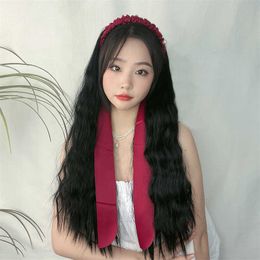Women's Hair Wigs Lace Synthetic Ribbon band Wig Women's Wool Curly Long Net Red Sun Often Braided Hair Water Ripple Half Cap