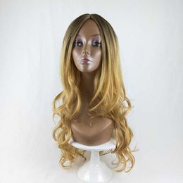 Women's Hair Wigs Lace Synthetic Women's Center Parting Black Linen Gradual Big Wave Long Curly Hair High Temperature Silk Wig Head Cover