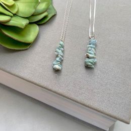 Pendant Necklaces NM36601 Silver Plated Chain Larimar Chips Necklace Raw Nuggets Charm Boho Chic Bar