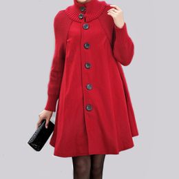 Women's Wool Blends Red Woollen Coat Mid-length Single Breasted Coats Cloak Trench Autumn Winter Oversized Long Loose Overcoat 221114