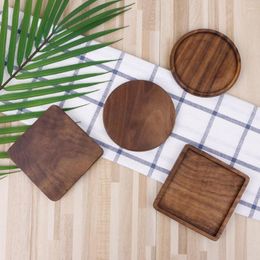 Table Mats Drink Mat Walnut Wood Coasters Placemats Decor Tea Coffee Cup Pad Durable Square Round Home Bowl Teapot PL