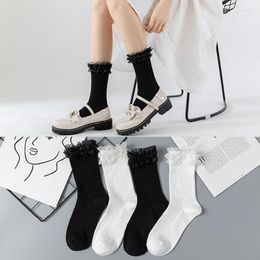 Women Socks Lolita Fashion Jk Black White Princess Harajuku Ruffle Cosplay Anime Short Sock Casual Cotton Students Soxs