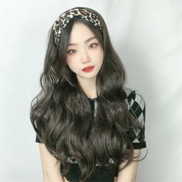 Women's Hair Wigs Lace Synthetic Black Scarf Women's Long Curly Hair Wig Chemical Fibre Headband