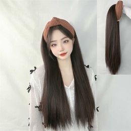 Women's Hair Wigs Lace Synthetic Hoop Wig Women's Straight Half Head Cover Net Red Same Style High Temperature Silk Long Hair Piece