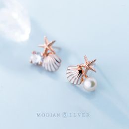 Stud Earrings Modian Rose Gold Color Starfish Shell Enamel For Women 925 Sterling Silver Fashion Jewelry Brincos Drop