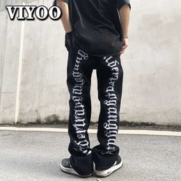 Jeans da uomo Abbigliamento Y2K da uomo High Street Streetwear Lettere Ricamo Jeans larghi casual Uomo Pantaloni dritti strappati Pantaloni denim a gamba larga T221102