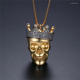 Pendant Necklaces Hip Hop Cubic Zircon Crown Skull HIPHOP Men'S Rapper Necklace Fashion Nightclub Party Jewellery Drop