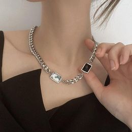 Choker Punk Black&White Crystal Necklace For Women Men Hip Hop Chunky Stainless Steel Chain Y2K Goth Emo Grunge Jewelry