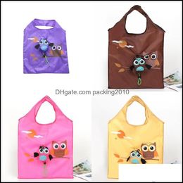 Reusable Grocery Bags Cute Cartoon Owl Reusable Shop Bag Travel Foldable Grocery Bags Tote Handbag Ecofriendly Kitchen Organization Dhltf