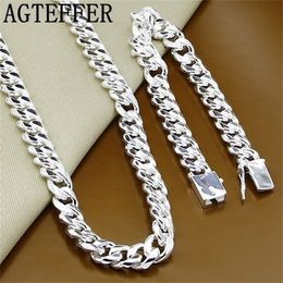 Pendant Necklaces AGTEFFER 925 Silver Jewellery Sets For Women Men Sideway Bracelets Gifts 221109