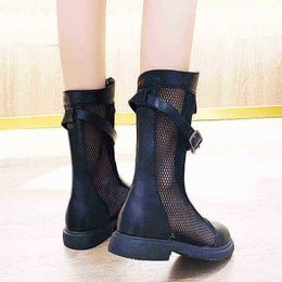Women Boots Mesh Boot Summer New Breathable Thin Front Zipper High Tube Cool Fashion Versatile Flat 07091011