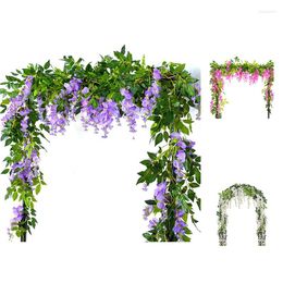 Decorative Flowers 2Pcs 7Ft/Pcs Artificial Wisteria Vine Flower Garland Rattan Hanging For Outdoor Ceremony-ABUX