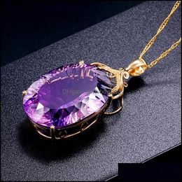 Pendants Golden 36Ct Amethyst Colour Oval Crystals Hanger Chaining Lady Bruiloft Jewellery 694 R2 Drop Delivery Home Garden Arts Craf Dhtkf