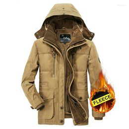 Men's Down Winter Thicken Warm Hooded Parka Men Plus Size M-5XL Army Military Fleece Jacket Collar Mens Jackets