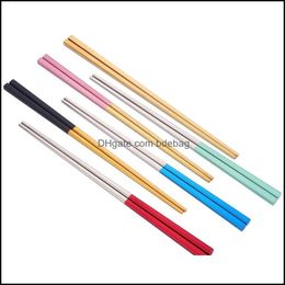 Chopsticks Square Colorf Chopstick 304 Stainless Steel Black Golden Colour Chopsticks Anti Slip Scalding Tableware Selling 5 4Dm L1 D Dhyn0