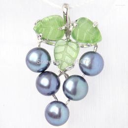 Pendant Necklaces 7mm Natural Freshwater Pearl Green Stone Beads Grape White Tibetan Silver For Women Christmas Gift Fashion 1 Pcs