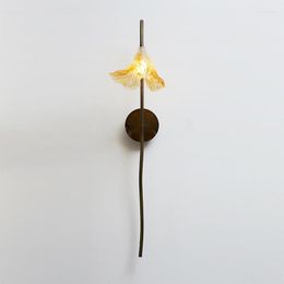 Wall Lamps Chinese Style Amber Glass Dry Lotus Design Model Room Living Restaurant Copper Tube Lamp