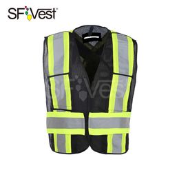 Construction vest Man 100% Polyester Mesh Roadway 5 point Breakaway Canada Black Hi Vis Safety Vest