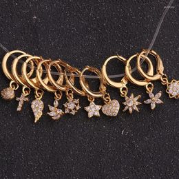 Hoop Earrings 1 Piece Small Earring Women CZ Heart Star Flower Cross Wing Sunflower Geometric Hoops Gold Silver Color Jewelry Earing