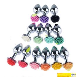 Stainless Steel Anal Plugs Toys for Women Men Rose Shape Jewelled Butt Plug