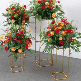 Party Decoration Wedding Geometric Flower Stand Home Event Prop Backdrop Frame Gold-Plated Metal Arch Vases Column