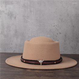 Berets Wool Fedora Hat Fow Women Men Tassel Pork Pie Gentleman Flat Bowler Porkpie Top Jazz