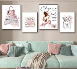 Fashion Posters Painting Pink Perfume Wall Pictures Girl Room Decor Fashions Poster Makeup Brushes Beauty Art Fashion Books Prints Canvas No Frame