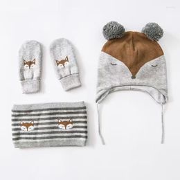 Hats Little Embroidery Cotton Baby Hat Scarf Gloves Set Crochet Beanies Kids Fall Winter Cap Handmade Windproof Earmuff