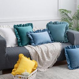 Pillow Solid Colour Cover Velvet Plush Sofa Office Ruffled Throw Home Decoration Pillowcase 40819