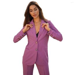 Women's Two Piece Pants Purple Pinstripe Blazer Suits Women 2 Pieces Slim Fit Button Evening Party Prom Office Lady Outfit Tuxedos