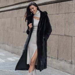Women's Fur Black Faux Mink Coat Women's Hood Lengthened Warm Clothes Women Fluffy Jacket Womens Coats