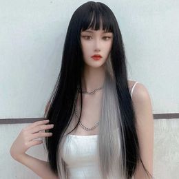 Women's Hair Wigs Lace Synthetic Hanging Ear Wig Female Pick Dyed Net Red Cartoon Bangs Chemical Fibre Long Straight Hair Head Style