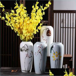 Vases Vases China White Porcelain Lotus Bloom Ceramic Flower Vase For Home Decor Handpainting Hydroponic Plant Drop Delivery Garden Dhwhy