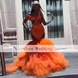 Sexy Backless Mermaid Prom Dress Orange 2023 Ruffles Women Birthday Party Evening Gown For Photoshoot Aso Ebi