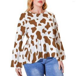 Shirt Brown Cow Print Aesthetic Mooo Graphic Animal Funny Ruffled T Shirts Casual Tee Plus Size Tops Gift Idea