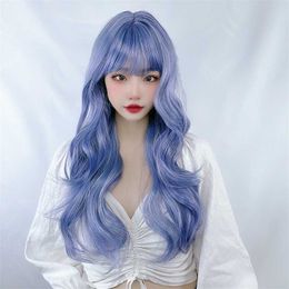 Women's Hair Wigs Lace Synthetic Harajuku Female Long Curly Air Bangs Granny Grey Wig Head Cover ita Hair