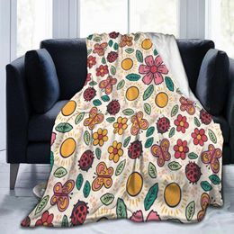 Blankets Flannel Blanket Spring Flowers Insects Light Thin Mechanical Wash Warm Soft Throw On Sofa Bed Travel Patchwork